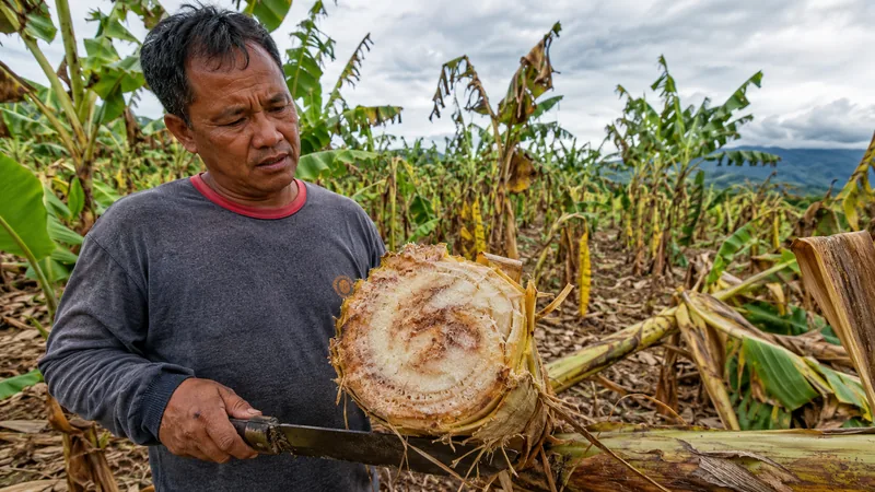 Banana plantation with Fusarium wilt management in progress